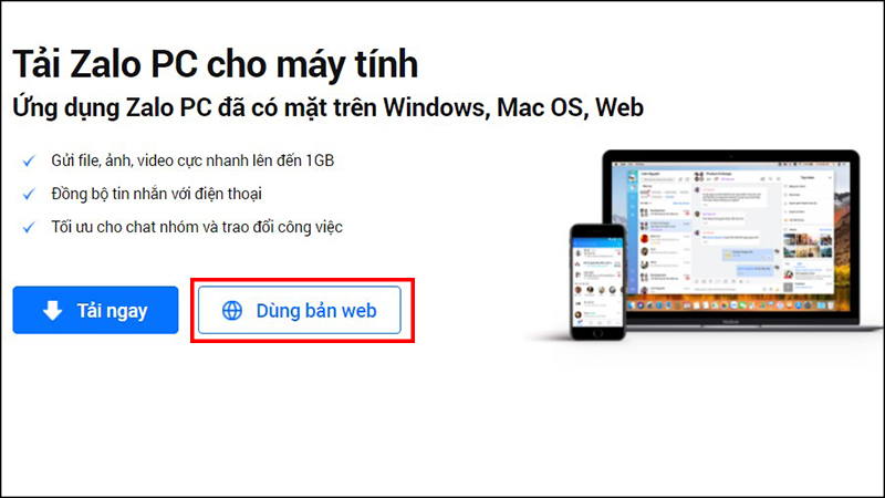 Đăng nhập Zalo bằng bản web